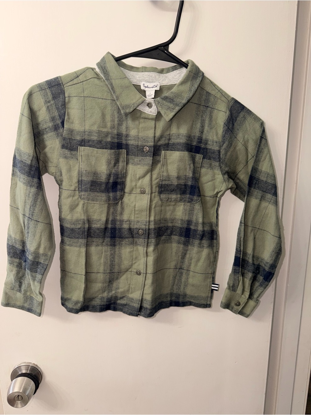 Splendid Olive and Navy Plaid Button-Down Shirt for Kids